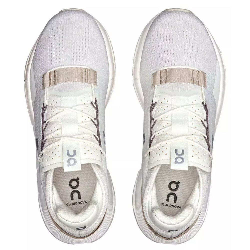 On Women's Cloudnova 2 Sneakers in Ice/Sand - Picture 2 of 3